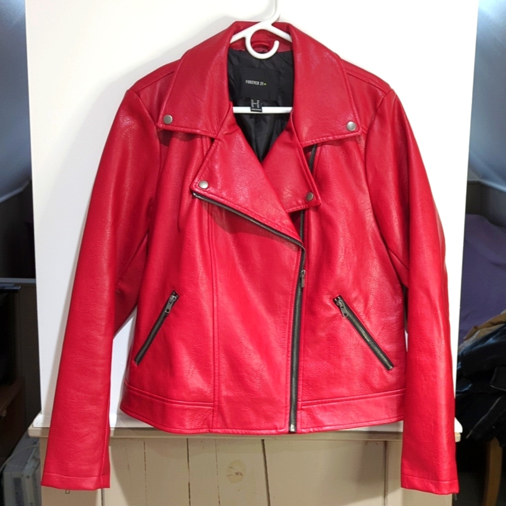 Red faux leather Moto jacket